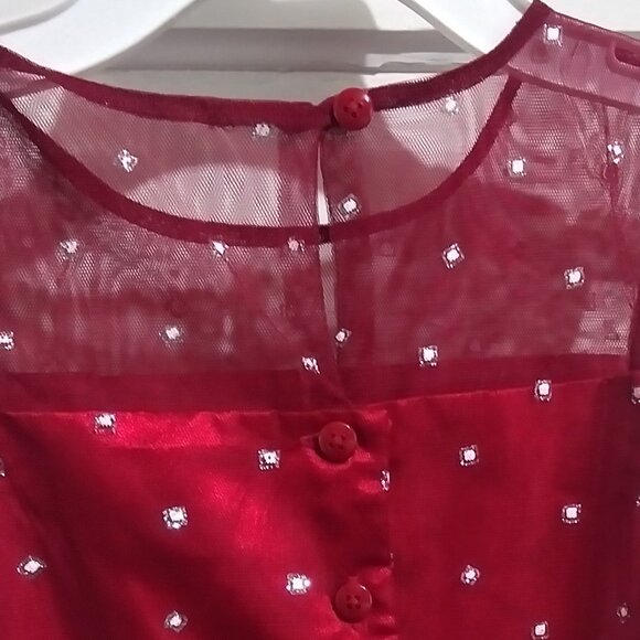Jona Michelle Sparkle Netting Dress with Bow Red/Cranberry sz 5 - Picture 5 of 12